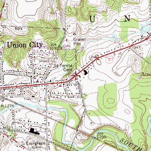 Topographic Map of Saint Teresa Cemetery, PA