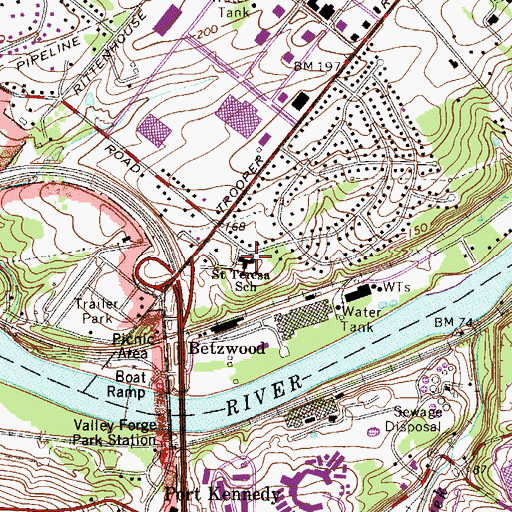 Topographic Map of Saint Teresa School, PA