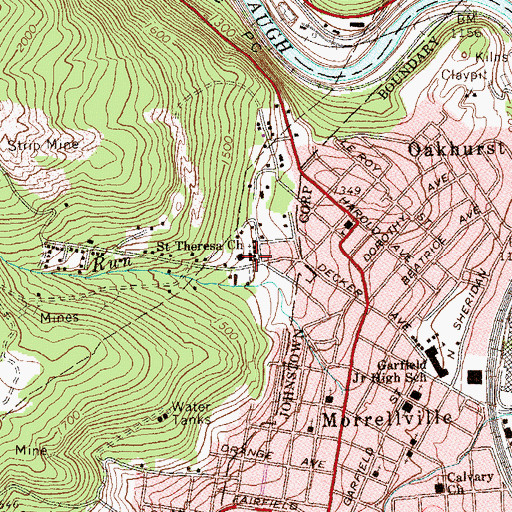 Topographic Map of Saint Theresa Church, PA