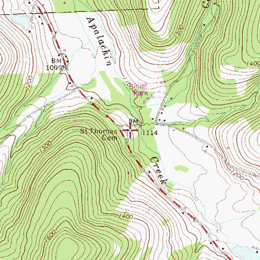 Topographic Map of Saint Thomas Cemetery, PA