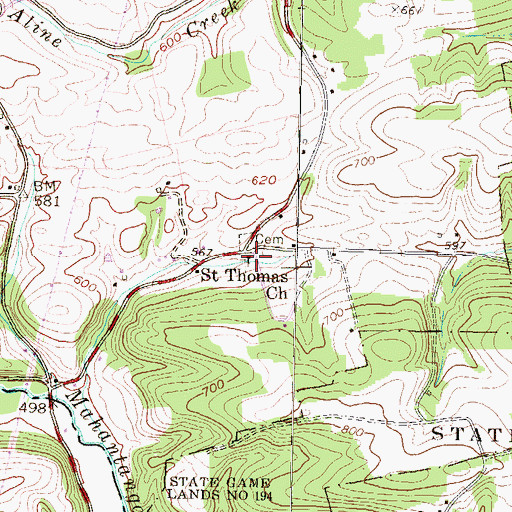 Topographic Map of Saint Thomas Church, PA