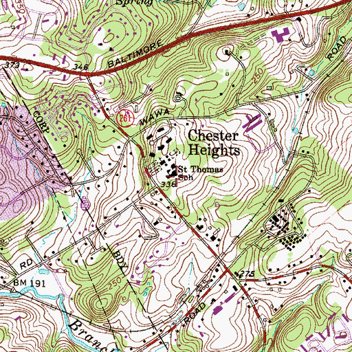 Topographic Map of Saint Thomas School, PA