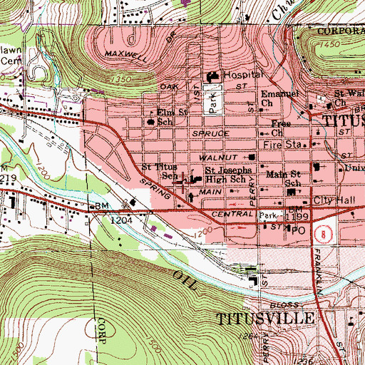 Topographic Map of Saint Titusville School, PA