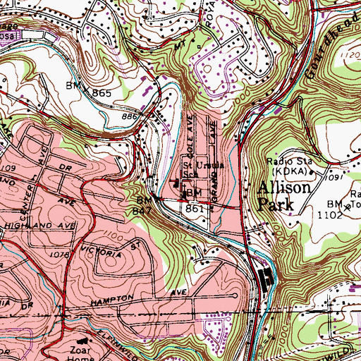 Topographic Map of Saint Ursula School, PA