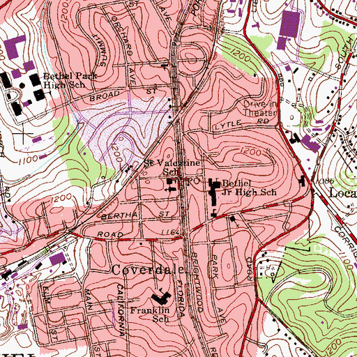 Topographic Map of Saint Valentine School, PA