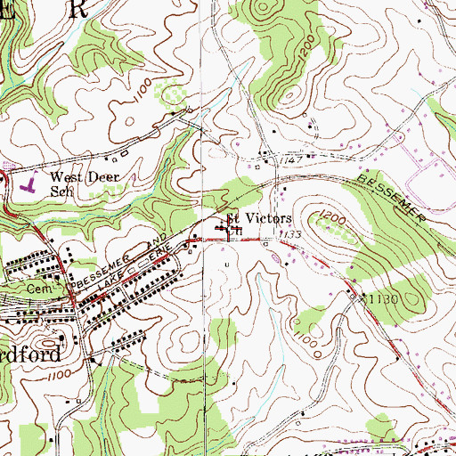 Topographic Map of Saint Victors Church, PA