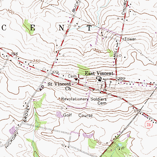Topographic Map of Saint Vincent Church, PA