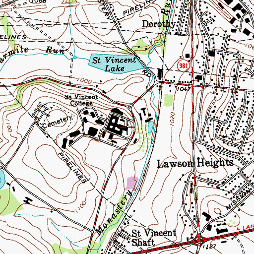 Topographic Map of Saint Vincent College, PA
