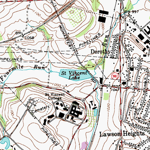 Topographic Map of Saint Vincent Lake, PA