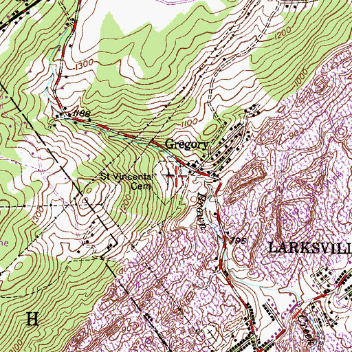 Topographic Map of Saint Vincents Cemetery, PA