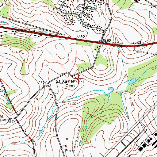 Topographic Map of Saint Xavier Cemetery, PA