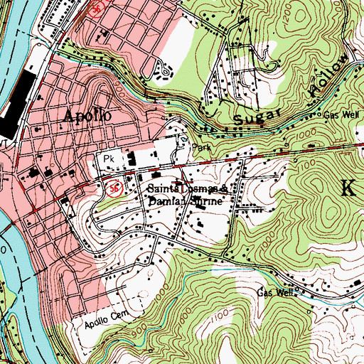 Topographic Map of Saints Cosmas and Damian Shrine, PA