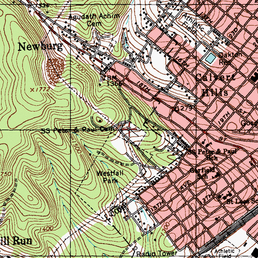 Topographic Map of Saints Peter and Paul Cemetery, PA