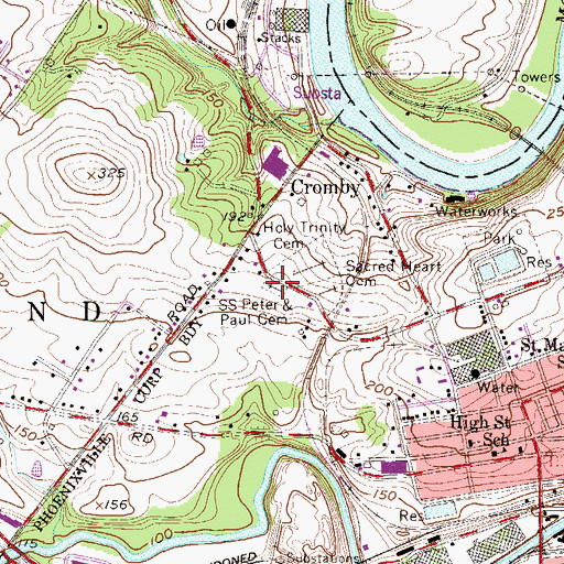 Topographic Map of Saints Peter and Paul Cemetery, PA