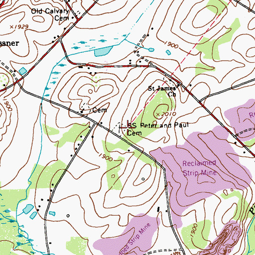 Topographic Map of Saints Peter and Paul Cemetery, PA