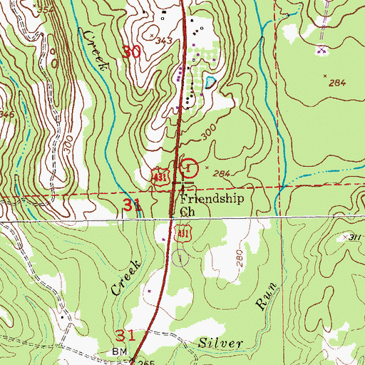 Topographic Map of Friendship Church, AL