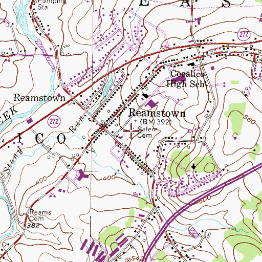 Topographic Map of Salem Cemetery, PA