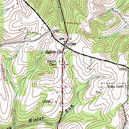 Topographic Map of Salem / Highland / New Salem Presbyterian Church Cemetery, PA