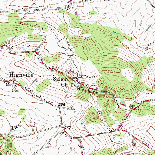 Topographic Map of Salem Church, PA