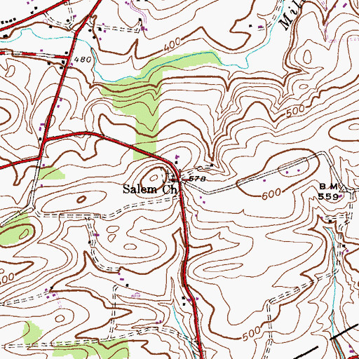 Topographic Map of Salem Church, PA