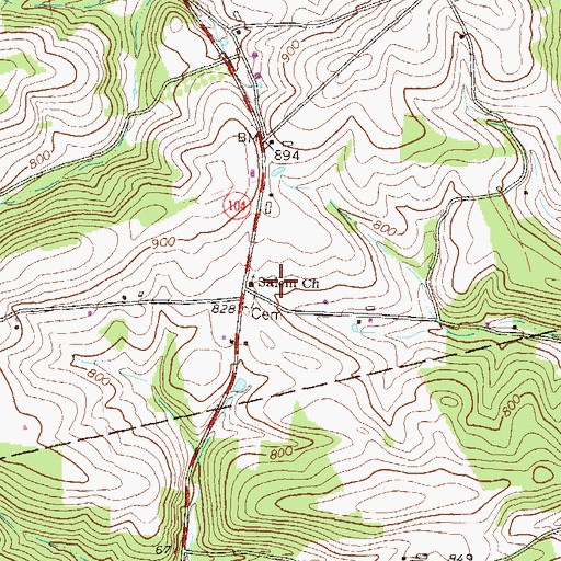 Topographic Map of Salem Church, PA