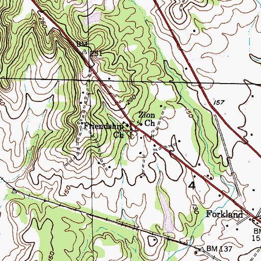 Topographic Map of Friendship Church, AL
