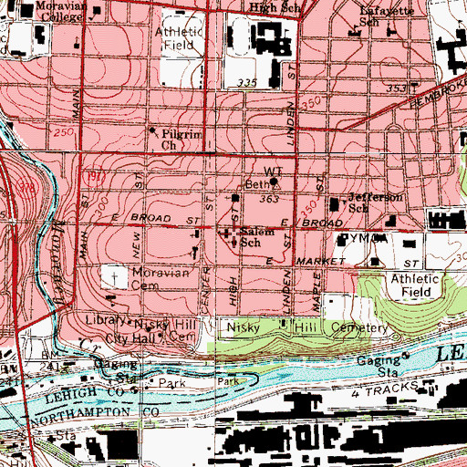Topographic Map of Salem School, PA