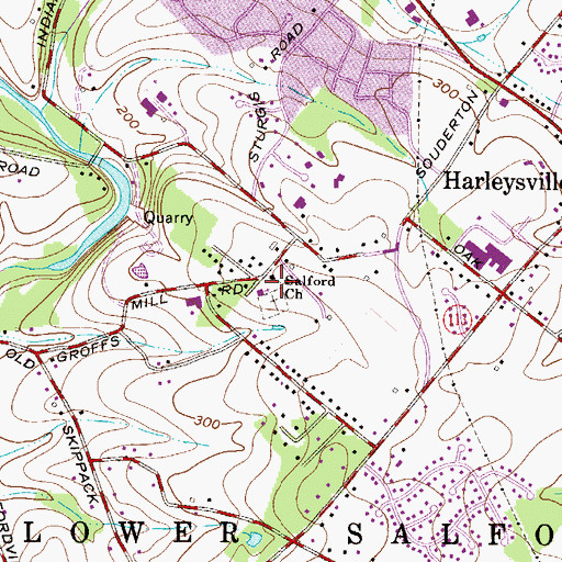 Topographic Map of Salford Church, PA