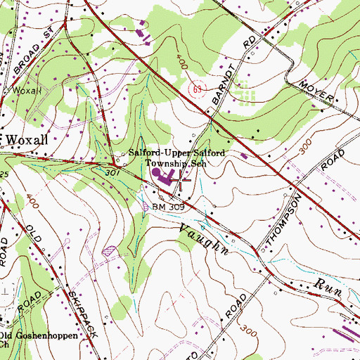 Topographic Map of Salford-Upper Salford Township School, PA