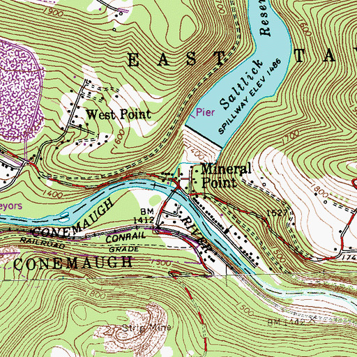 Topographic Map of Saltlick Run, PA