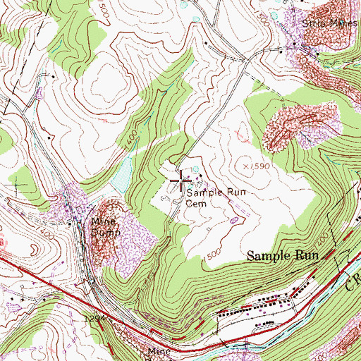 Topographic Map of Sample Run Cemetery, PA