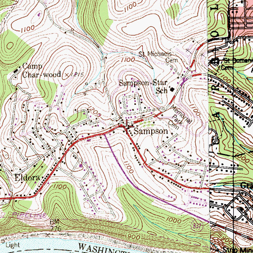 Topographic Map of Sampson, PA