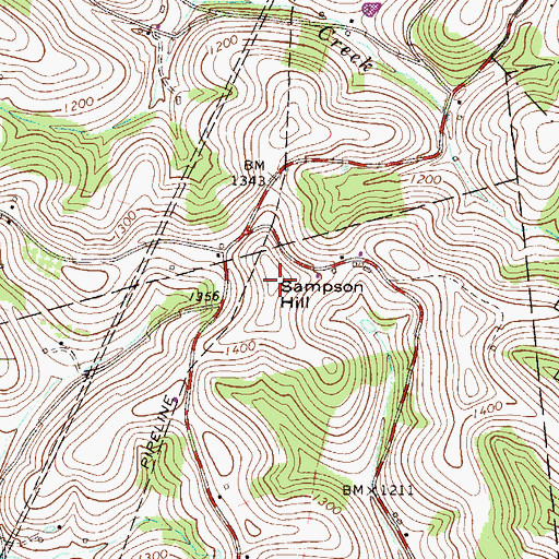 Topographic Map of Sampson Hill, PA
