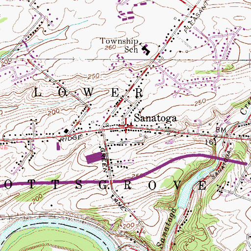 Topographic Map of Sanatoga, PA