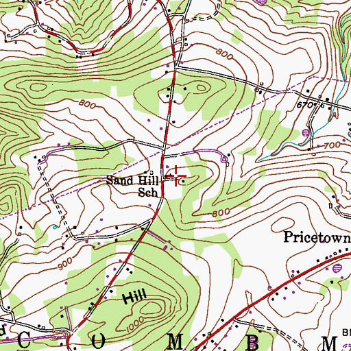 Topographic Map of Sand Hill School, PA