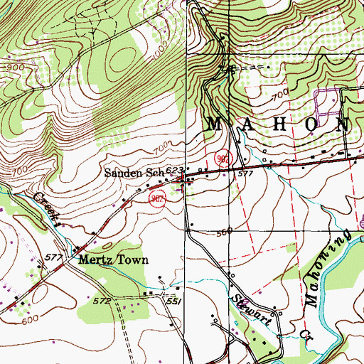 Topographic Map of Sanden School, PA