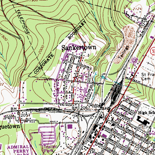 Topographic Map of Sankertown, PA