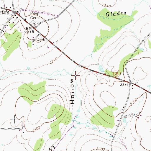 Topographic Map of Sandy Hollow, PA