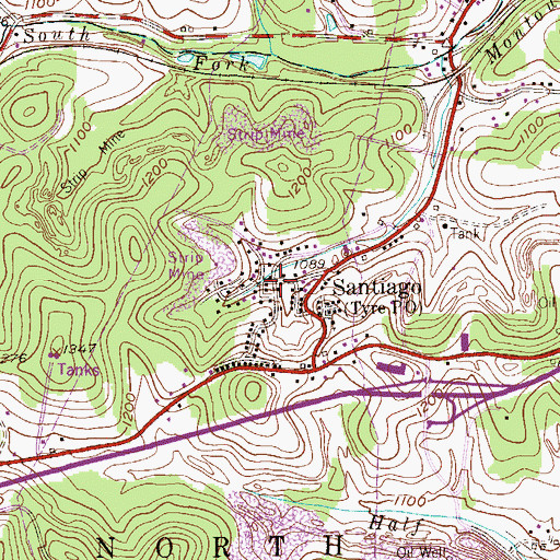 Topographic Map of Santiago, PA