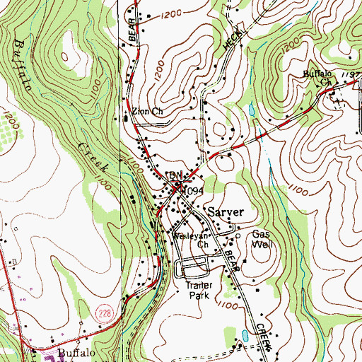 Topographic Map of Sarver, PA