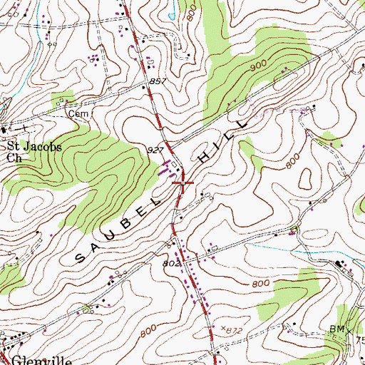 Topographic Map of Saubel Hill, PA