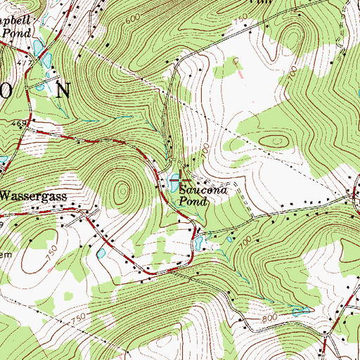 Topographic Map of Saucona Pond, PA