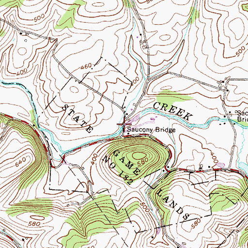 Topographic Map of Saucony Bridge, PA