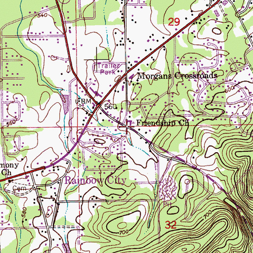 Topographic Map of Rainbow City First Baptist Church, AL