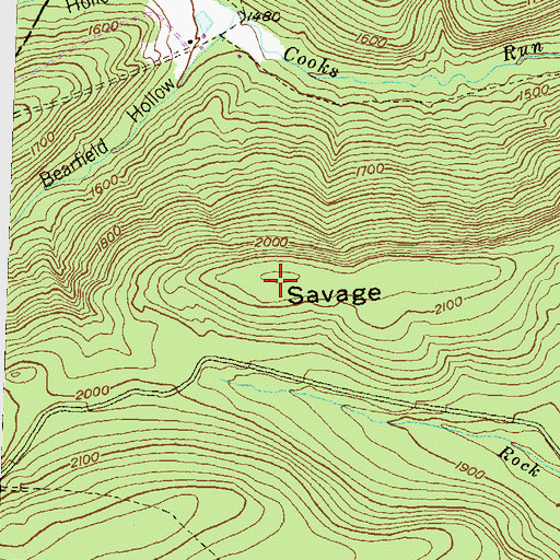 Topographic Map of Savage Mountain, PA