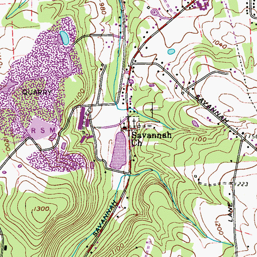 Topographic Map of Savannah Church, PA