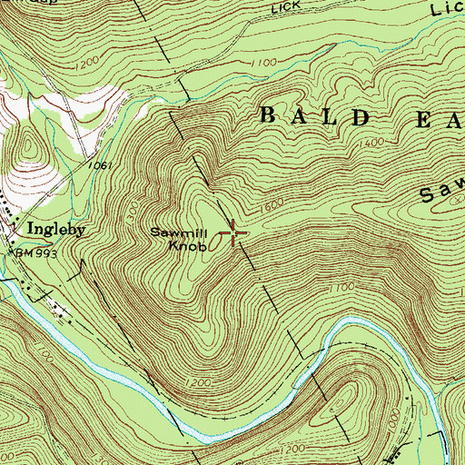 Topographic Map of Sawmill Knob, PA