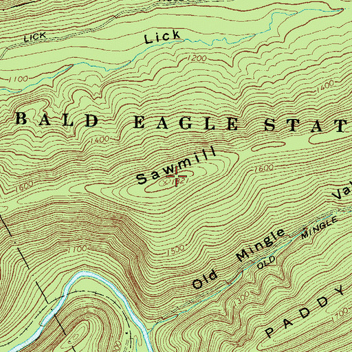 Topographic Map of Sawmill Mountain, PA