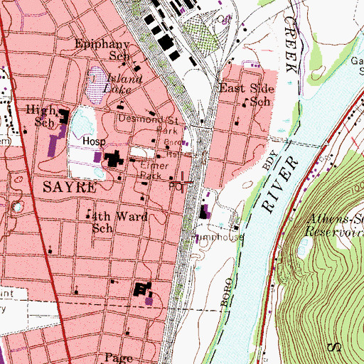 Topographic Map of Sayre, PA