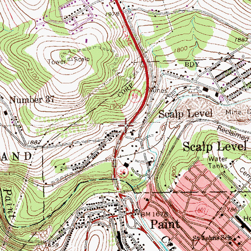 Topographic Map of Scalp Level, PA
